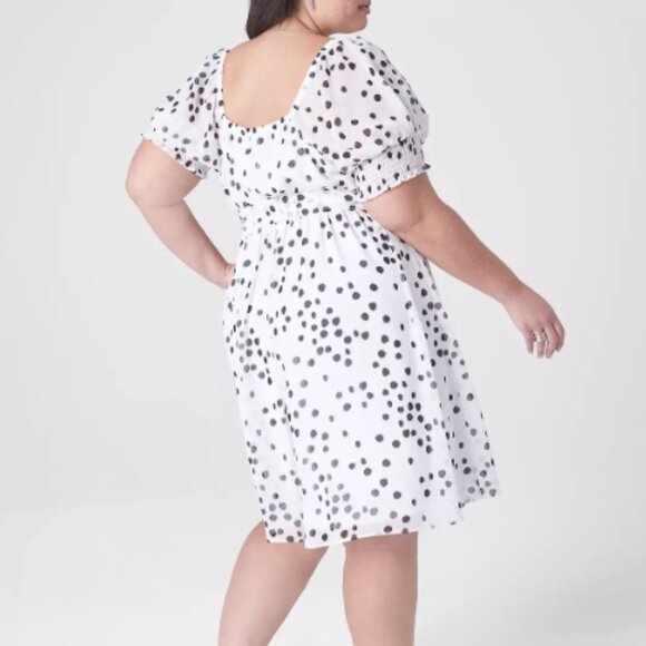 Lane Bryant Smocked Cuff-Sleeve Square-Neck Fit & Flare Dress - Polka Dots NWT - Picture 2 of 11